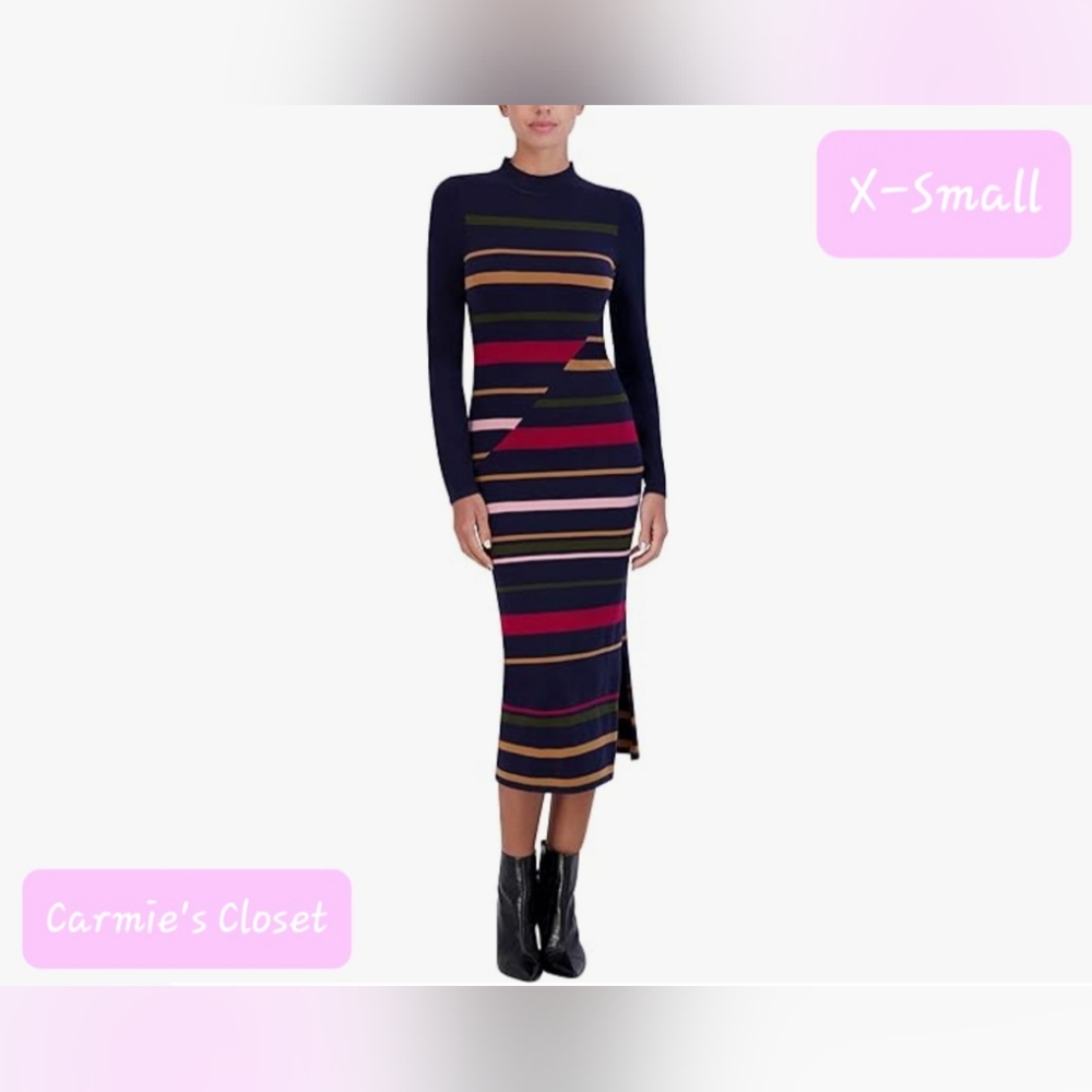 🔥NWT🔥OBO🔥 🔵 BCBGMAXAZRIA Women's Fitted Colorblock Midi Dress Size X-Small